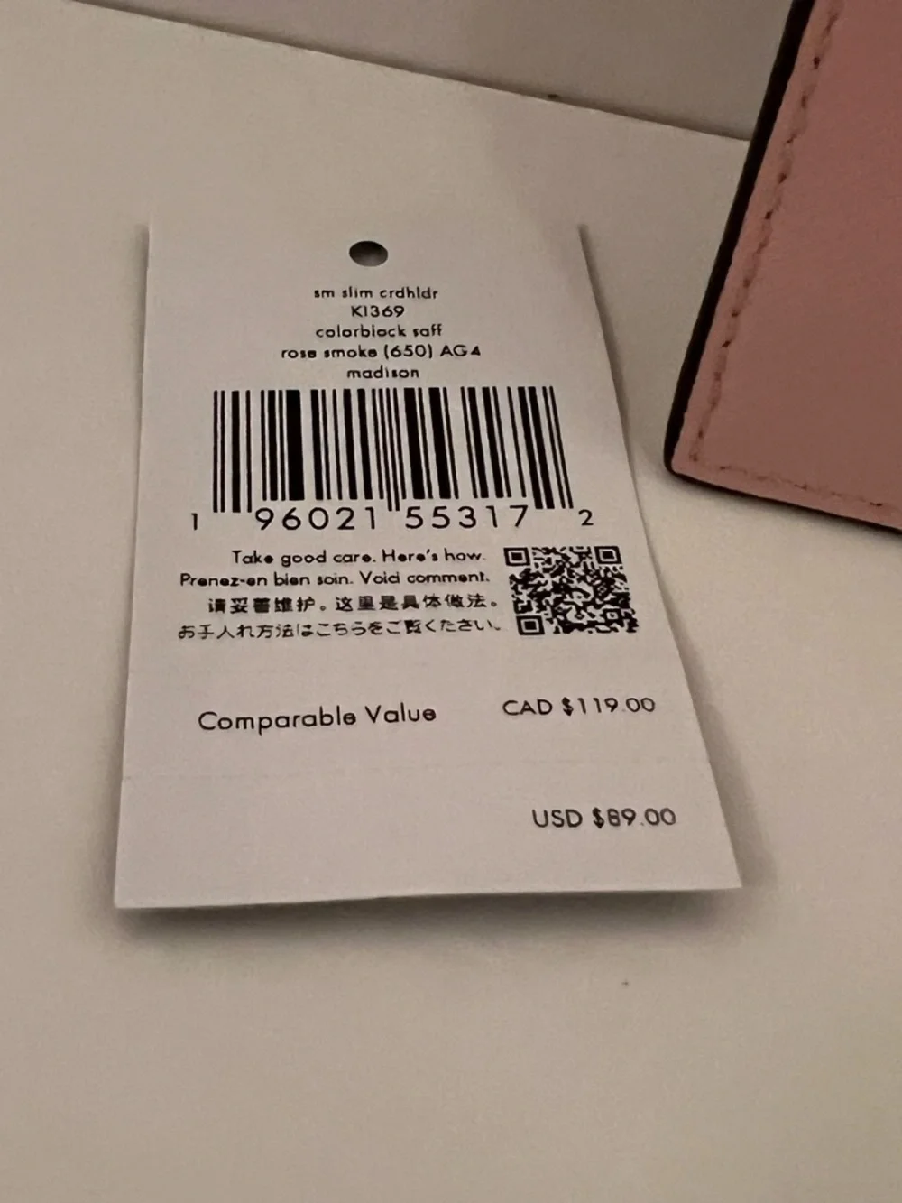 kate spade New York Pink & Cream Saffiano Card Holder